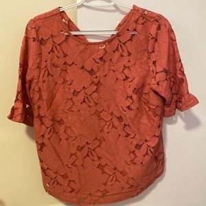 Salmon lace sweetheart neckline blouse